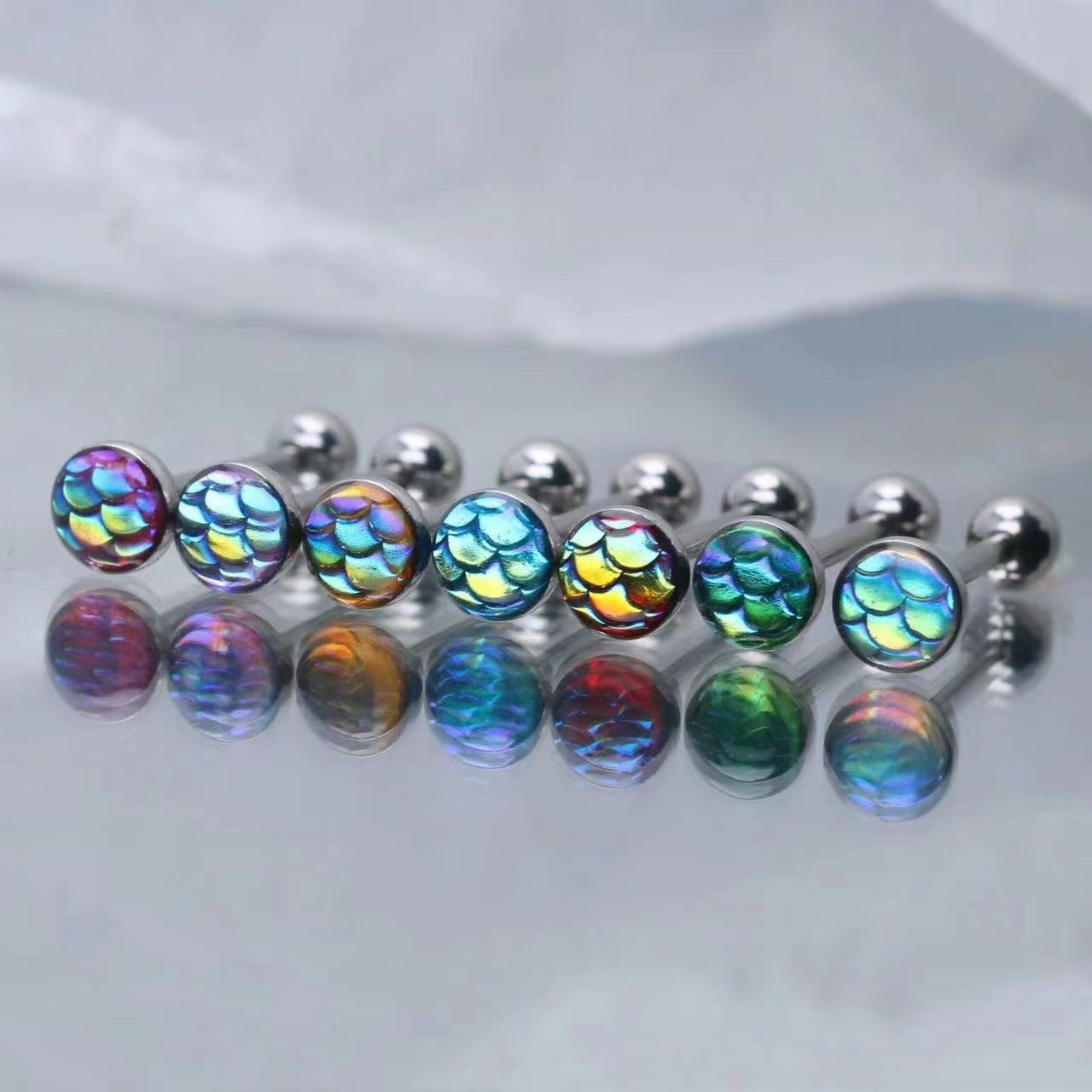 Mermaid Scale Gradient Tongue Barbell 14g