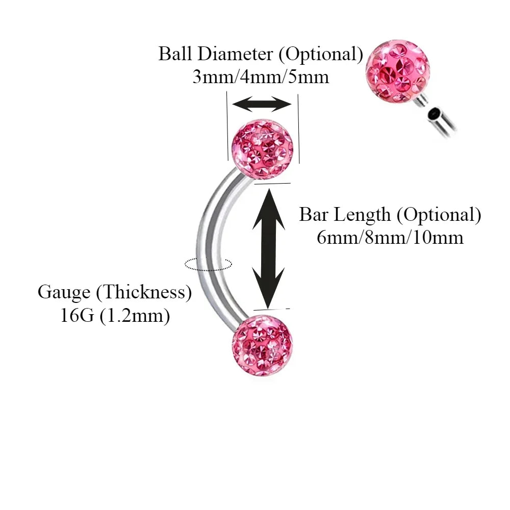 Multi Color Epoxy Crystal Internally Threaded Eyebrow Vertical Libre Ring 16g 6/8/10mm