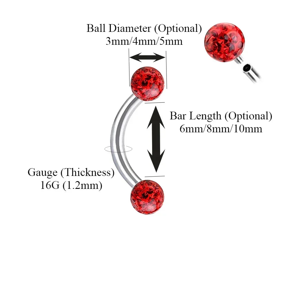 Multi Color Epoxy Crystal Internally Threaded Eyebrow Vertical Libre Ring 16g 6/8/10mm