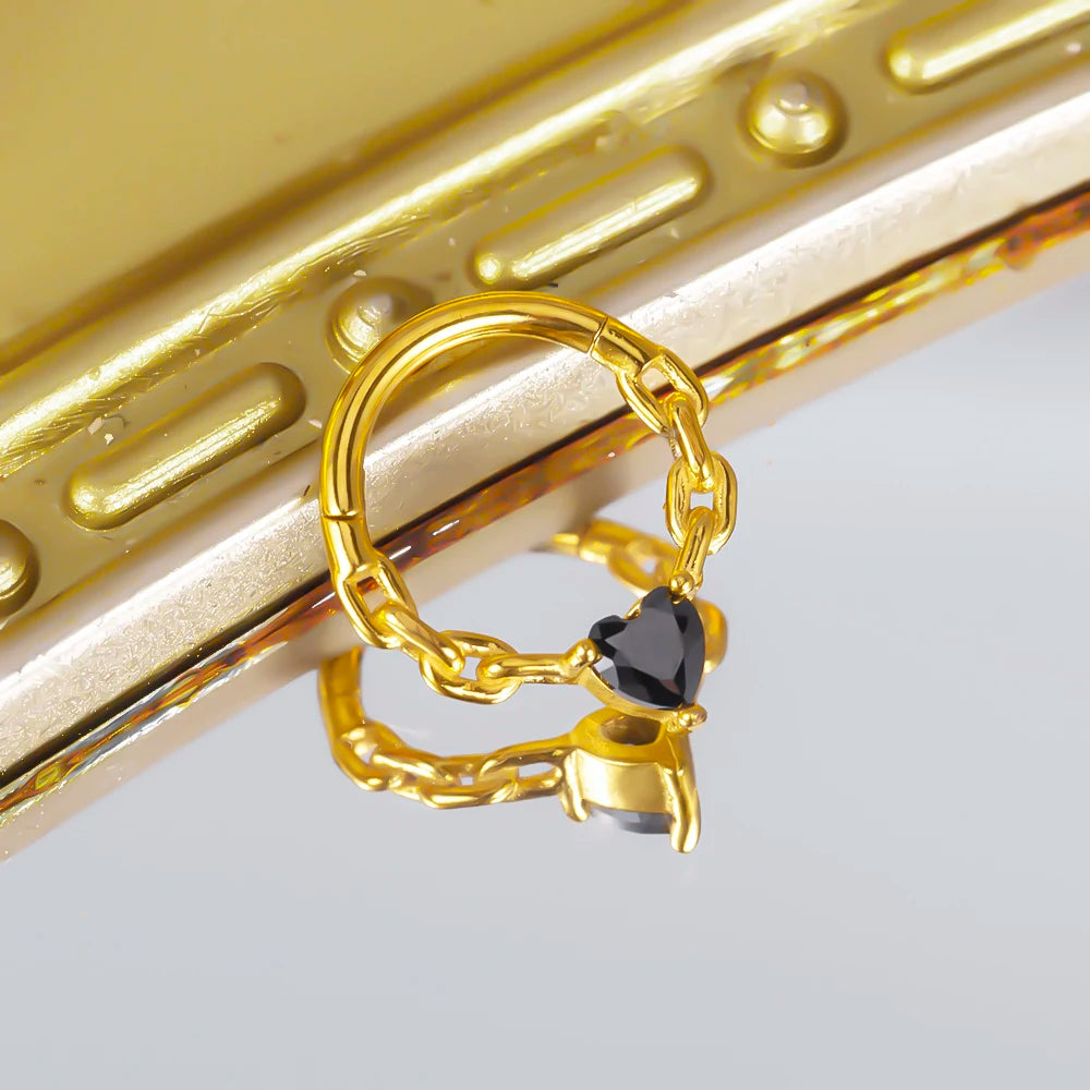 Black Heart Septum Clicker Hinged Hoop 16mm