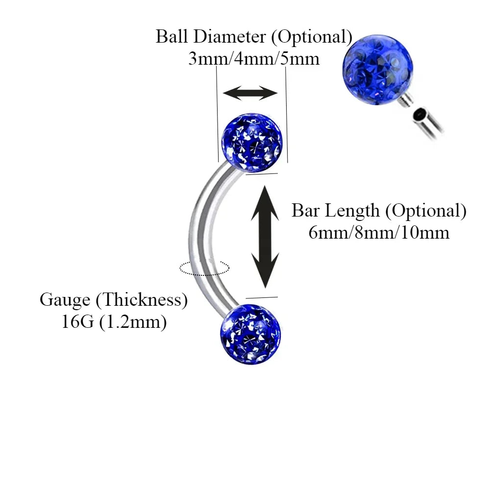 Multi Color Epoxy Crystal Internally Threaded Eyebrow Vertical Libre Ring 16g 6/8/10mm