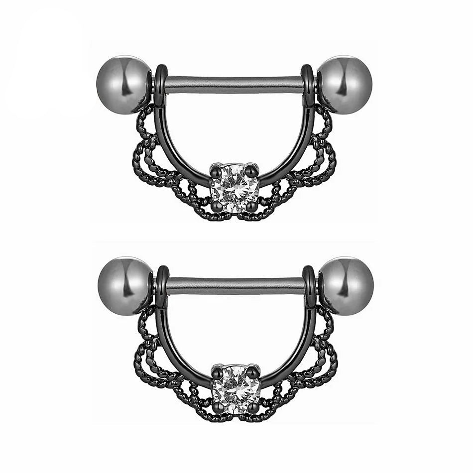 Pair of U-shaped Half Round Nipple Rings 14G 16mm Titanium Barbell Body