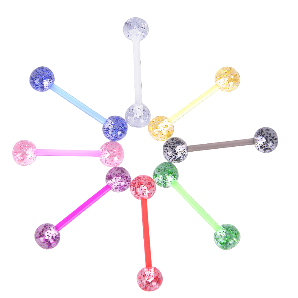 8pcs Set of Glitter Acrylic Tongue Barbells 14g