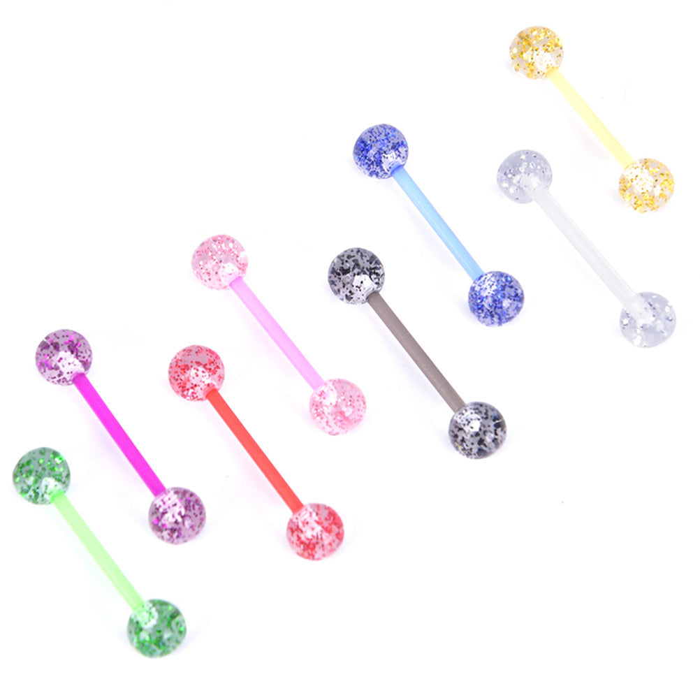 8pcs Set of Glitter Acrylic Tongue Barbells 14g