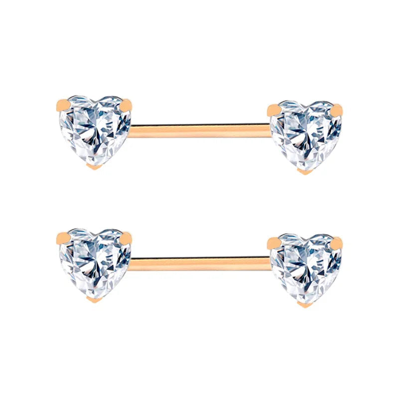Heart Shaped Stone Nipple Barbells 14g