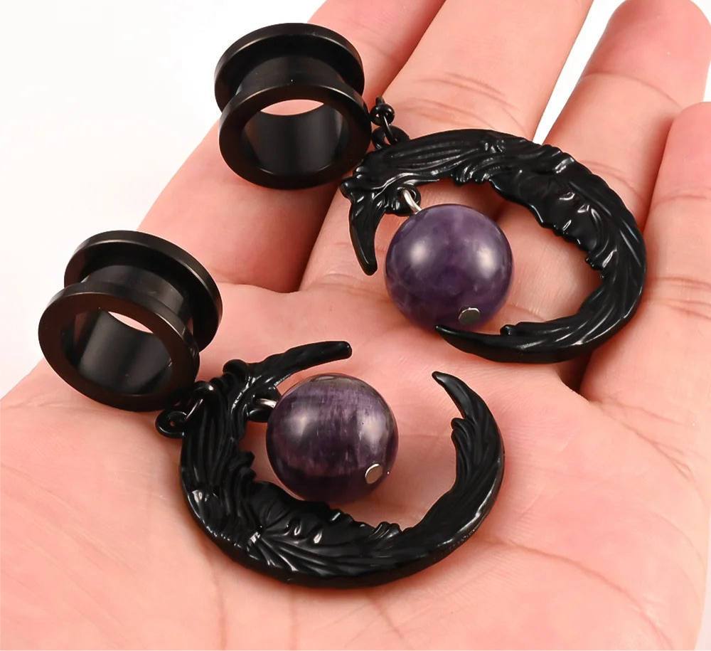 Black/Purple Moon Tunnels Hangers 8-25mm