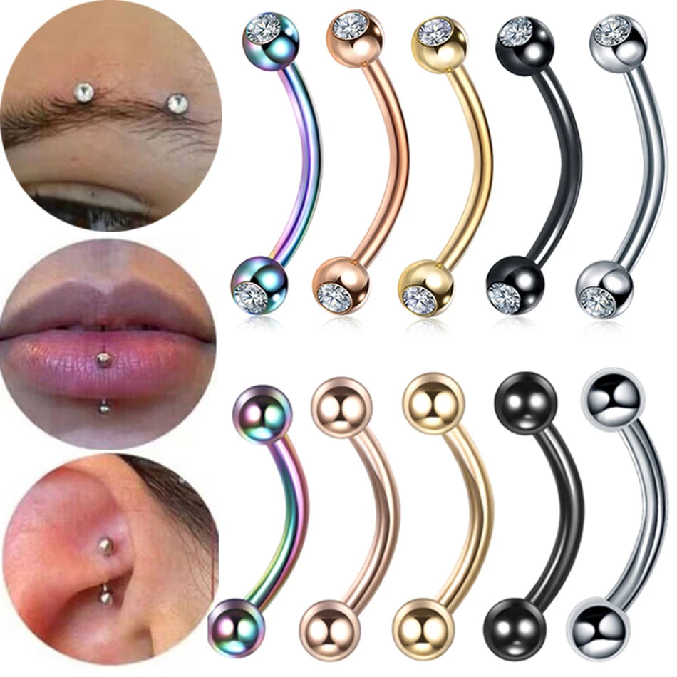 High-Quality Surgical Steel Eyebrow Vertical Libre Bridge Daith Helix Curved Threaded Barbell