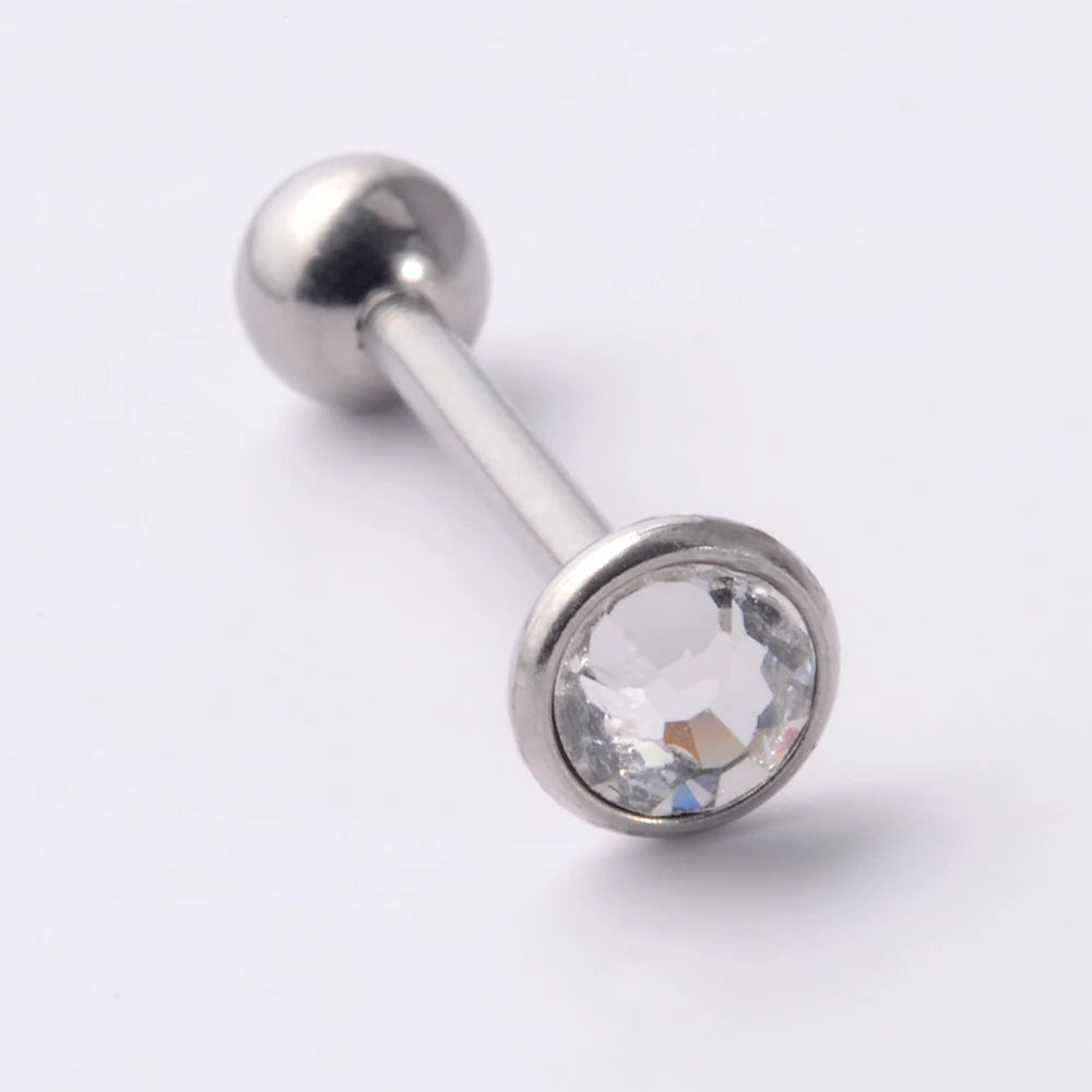 Flat Gem Tongue Ring Barbell