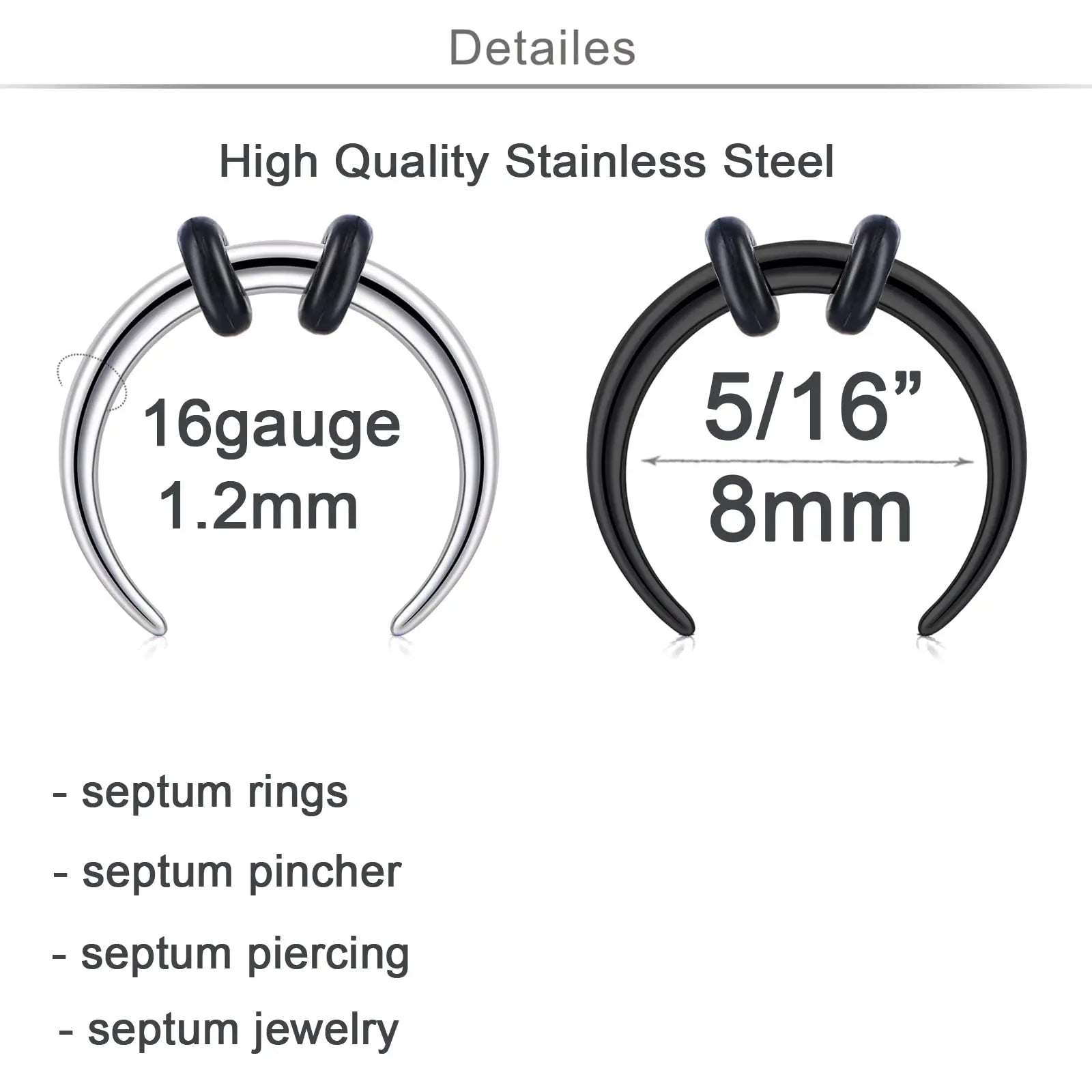 1pcs/4pcs Nose Septum Ear Rings Surgical Steel 8mm/10mm