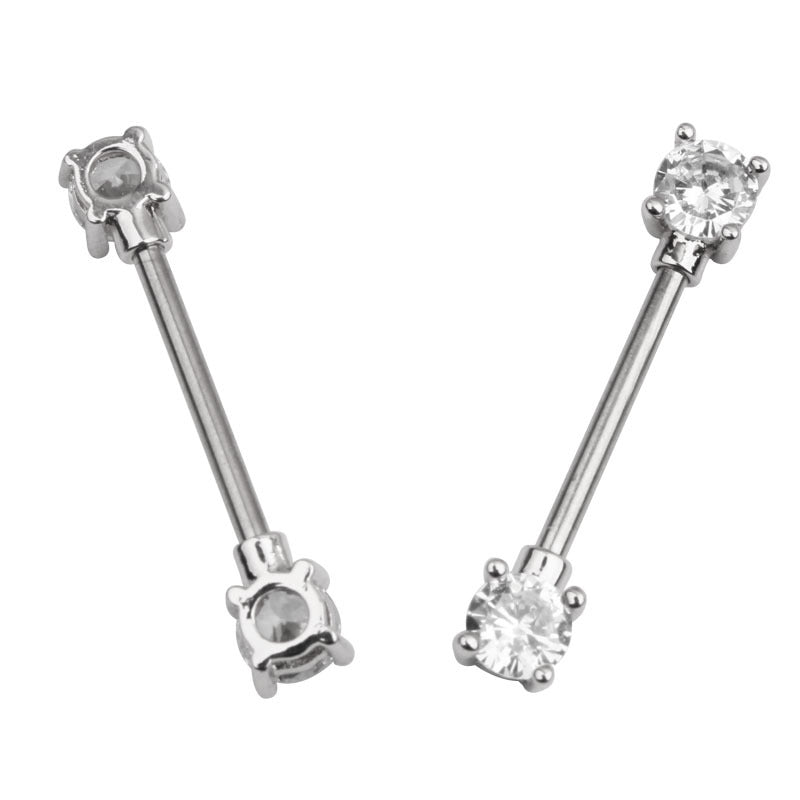 Silver or Rose Gold Gem Stone Nipple Barbells 14g