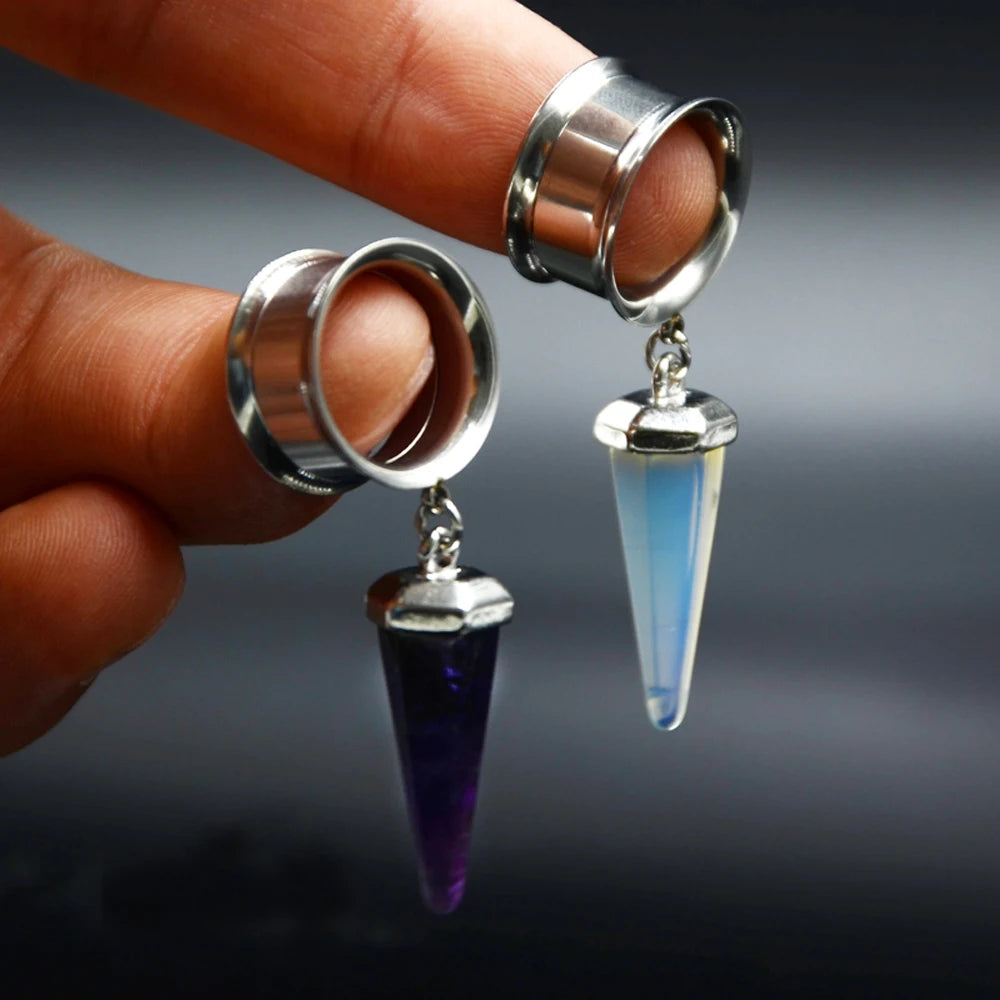 Opal-Purple Stone Tunnel Hangers 8-16mm