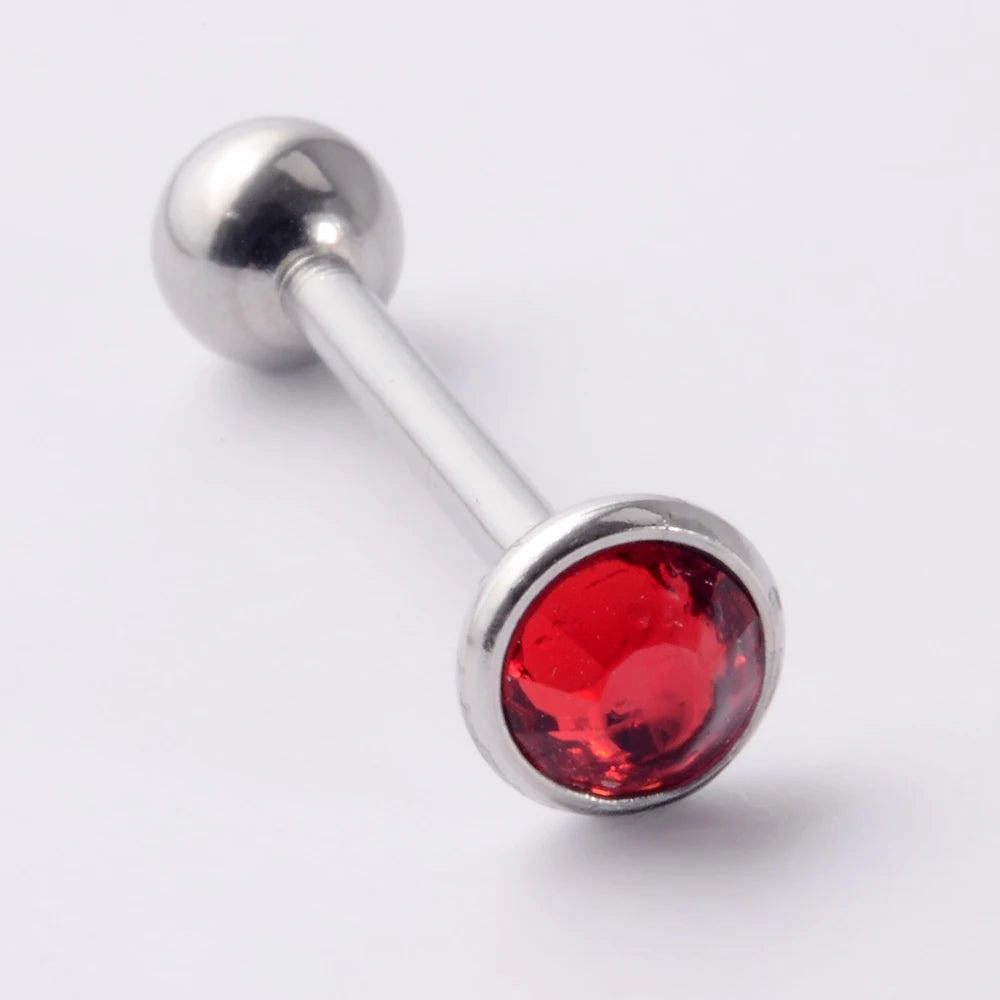 Flat Gem Tongue Ring Barbell