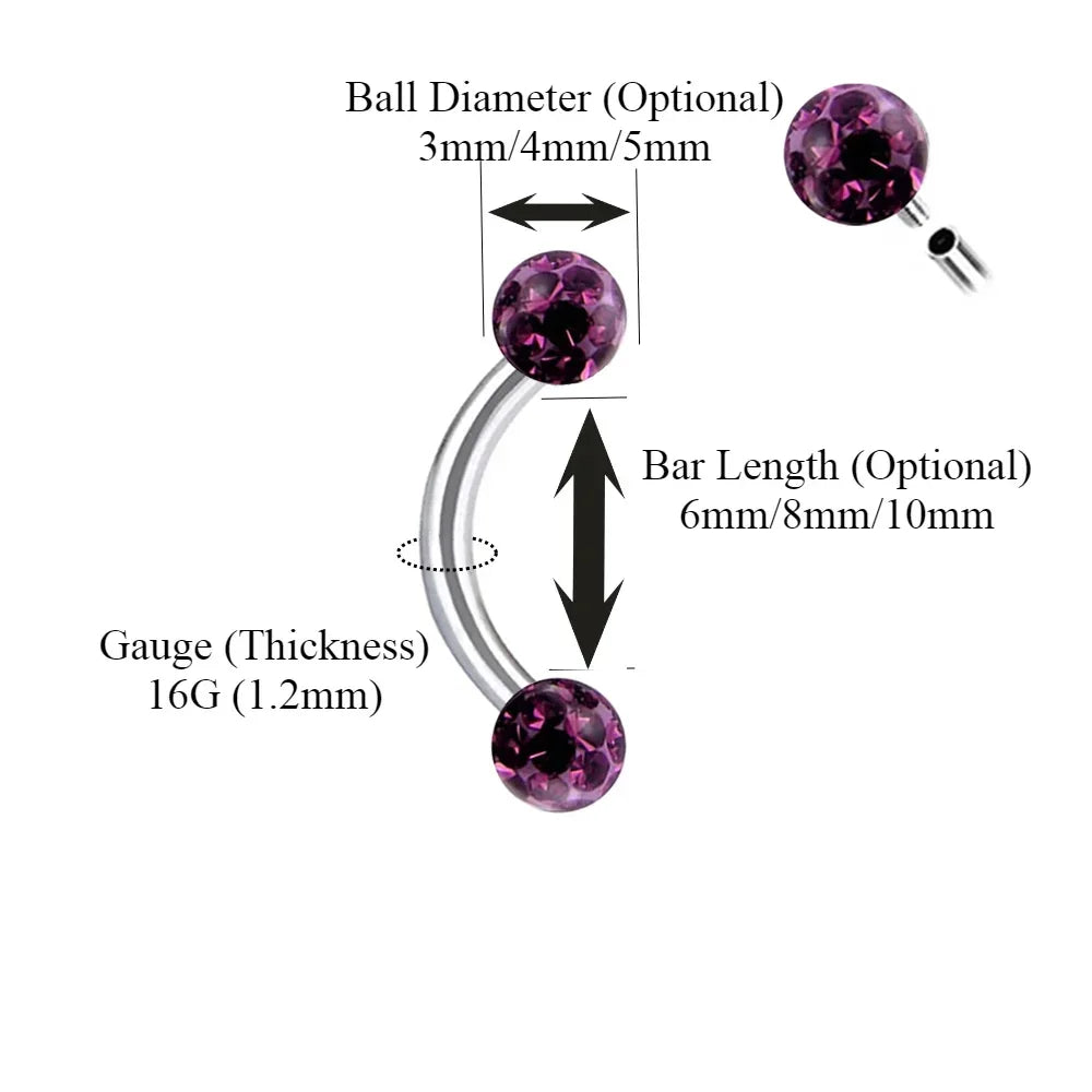 Multi Color Epoxy Crystal Internally Threaded Eyebrow Vertical Libre Ring 16g 6/8/10mm