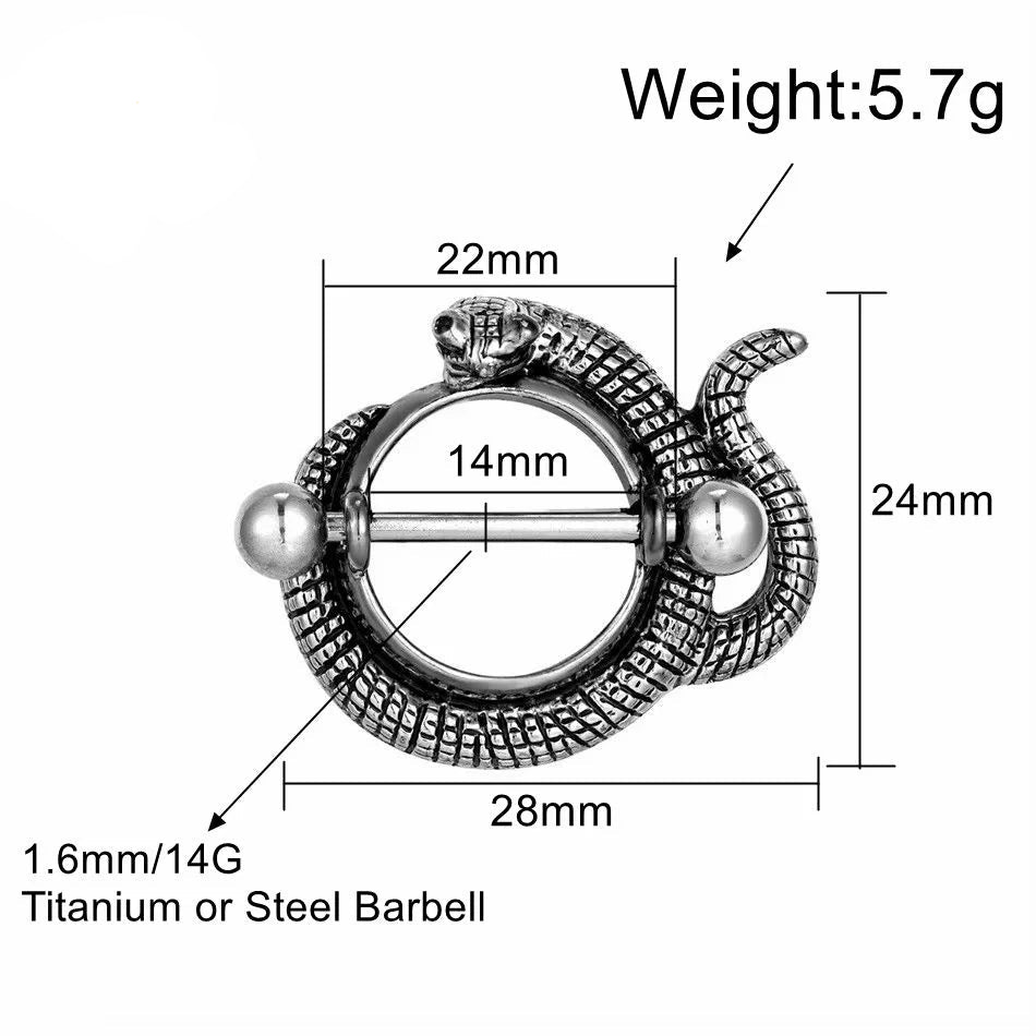 Snake Shape Surgical Titanium or Steel Pair Nipple Rings Barbells 14G