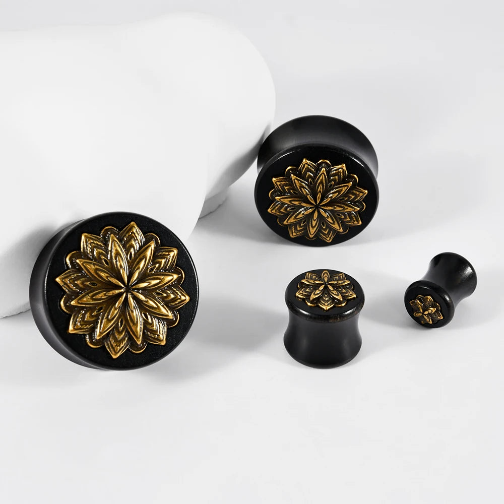 Natural Wood Plugz with Brass Embellishment 8-25mm