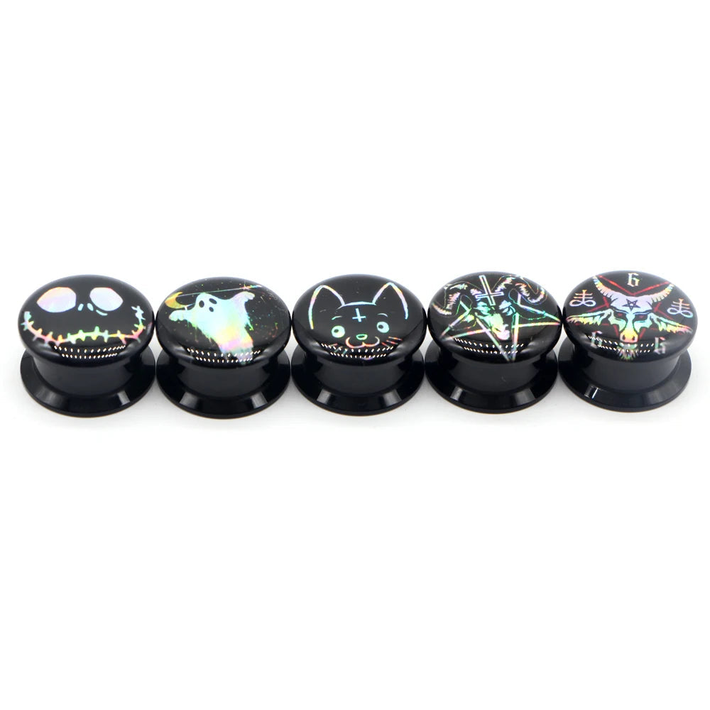 Halloween Gothic Black Acrylic Threaded Screw-on Plugz 8-30mm