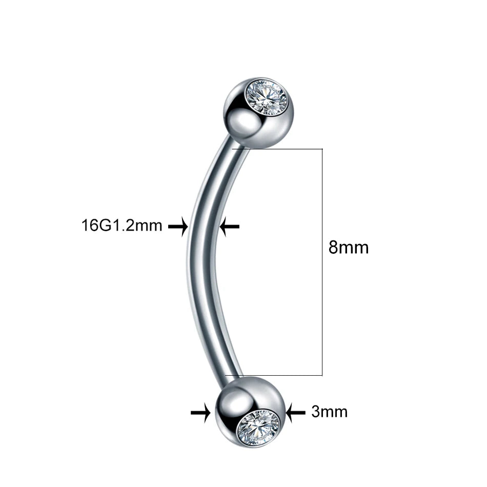 High-Quality Surgical Steel Eyebrow Vertical Libre Bridge Daith Helix Curved Threaded Barbell