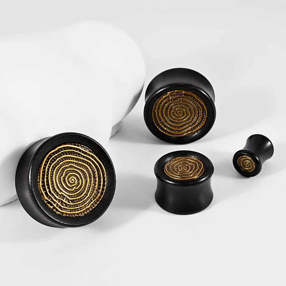Natural Wood Plugz with Brass Embellishment 8-25mm