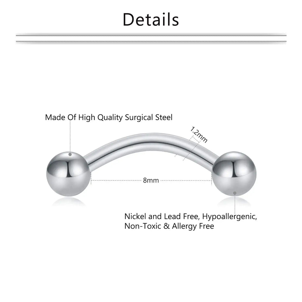 16G Daith Rook Brow Bridge 6-10mm Curved Threaded Barbell
