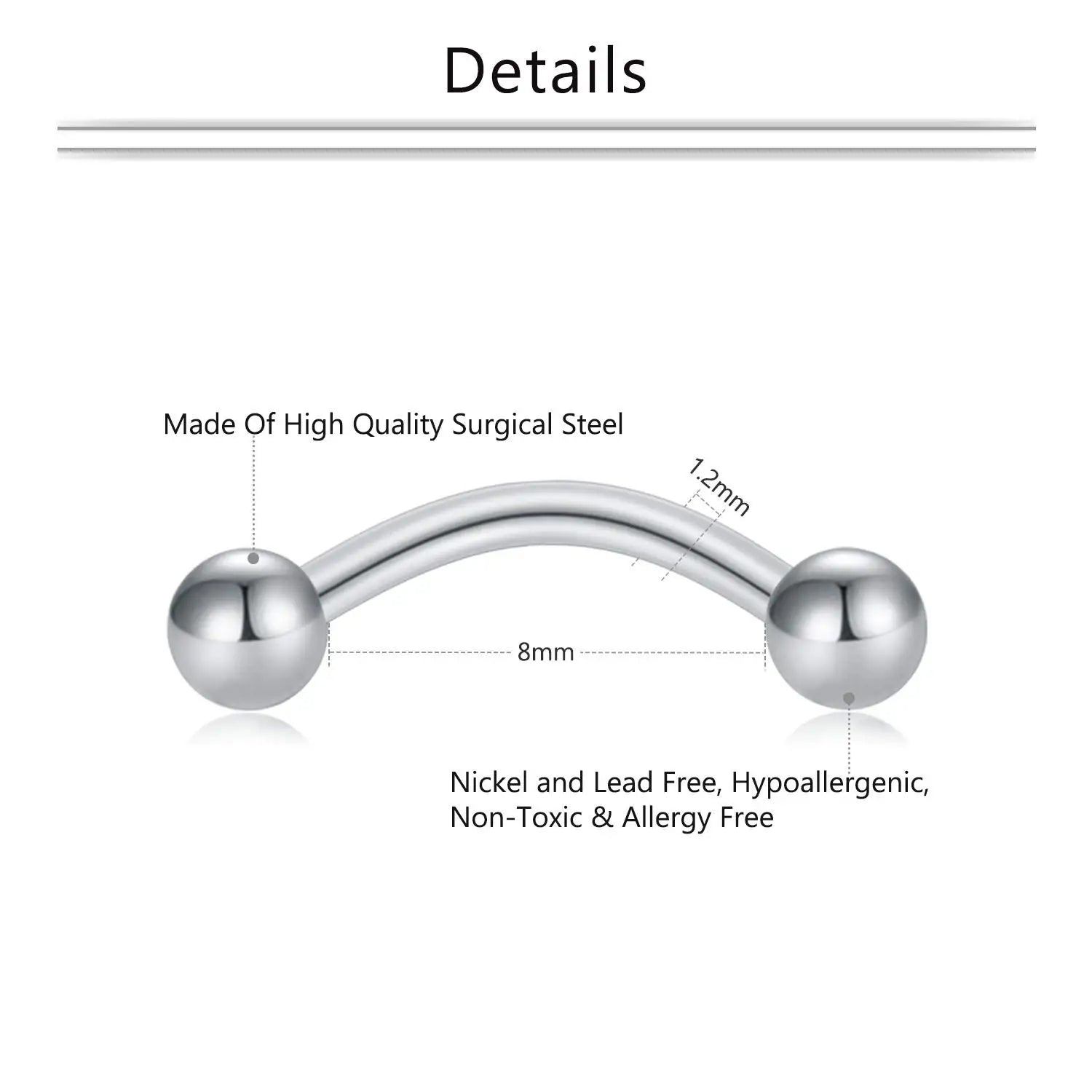 16G Daith Rook Brow Bridge 6-10mm Curved Threaded Barbell