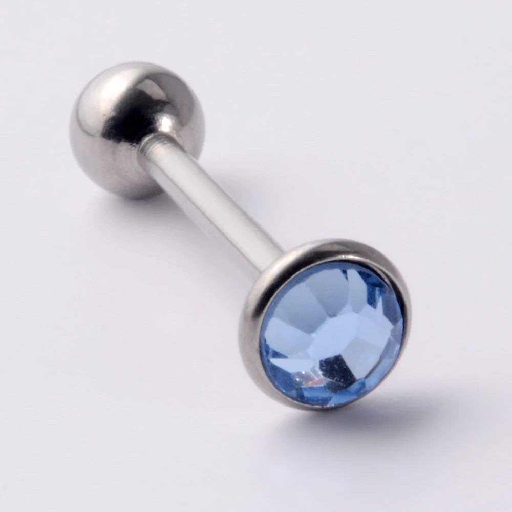 Flat Gem Tongue Ring Barbell