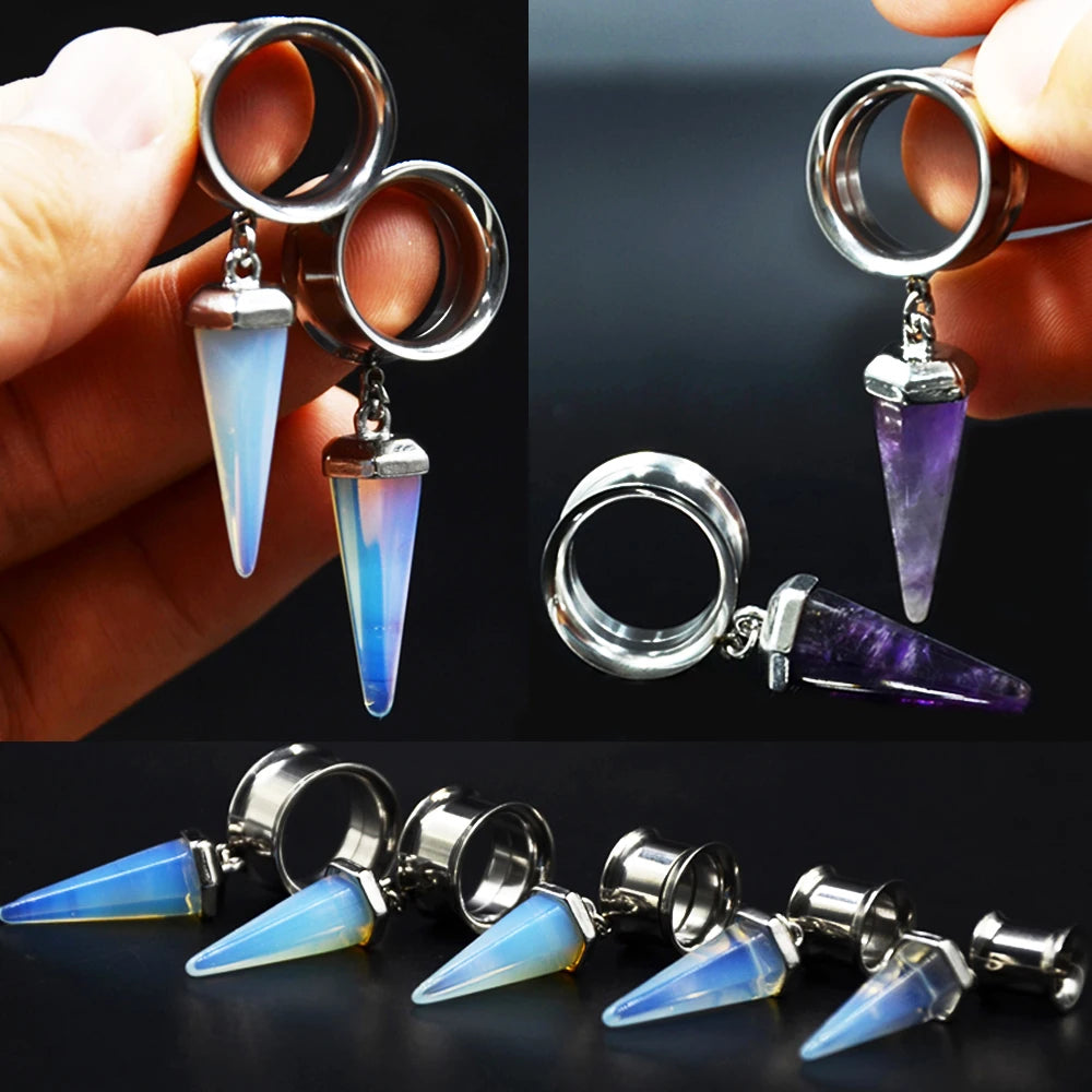 Opal-Purple Stone Tunnel Hangers 8-16mm