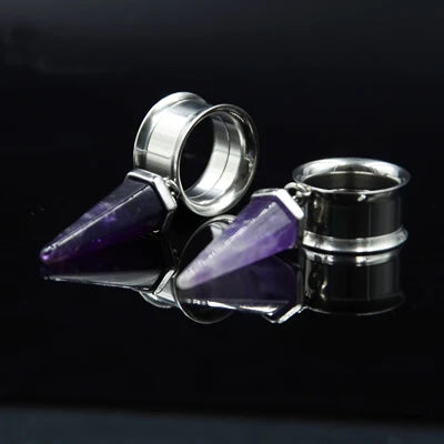 Opal-Purple Stone Tunnel Hangers 8-16mm