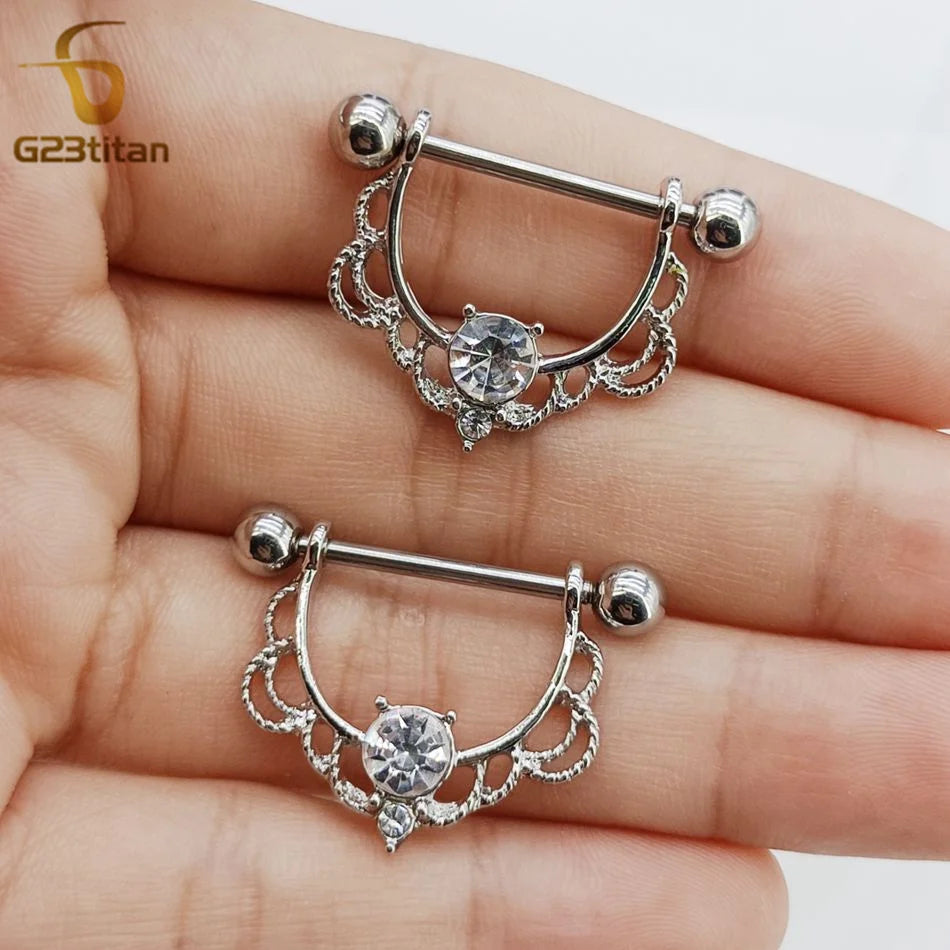 Pair of U-shaped Half Round Nipple Rings 14G 16mm Titanium Barbell Body