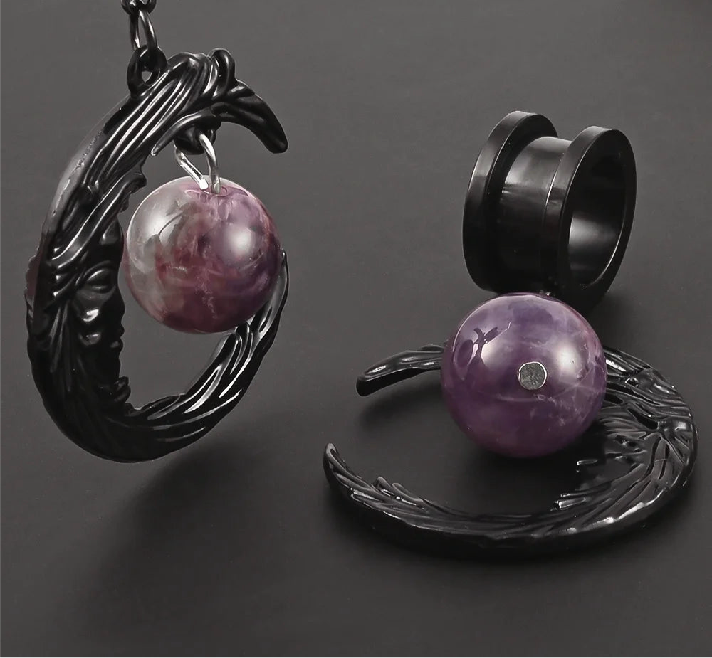 Black/Purple Moon Tunnels Hangers 8-25mm