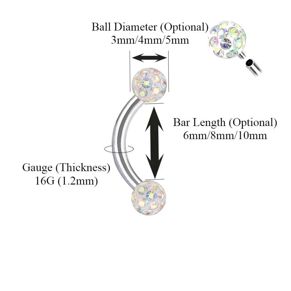 Multi Color Epoxy Crystal Internally Threaded Eyebrow Vertical Libre Ring 16g 6/8/10mm