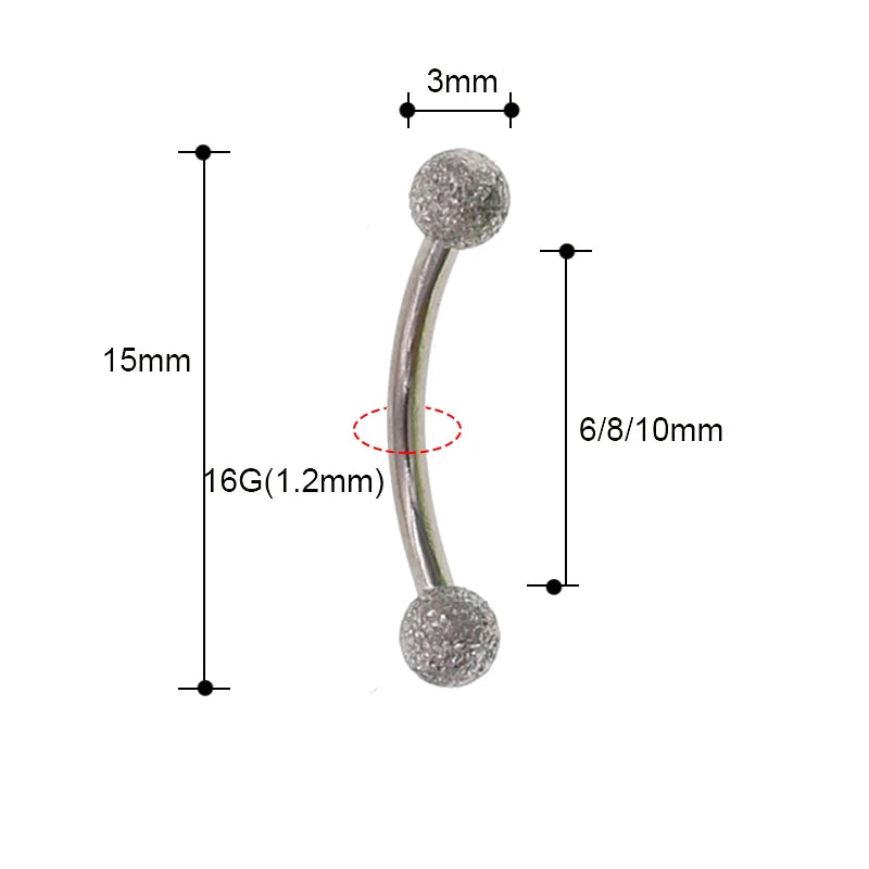 2Pcs 6/8/10mm Eyebrow Vertical Libre Curved Barbell 16g