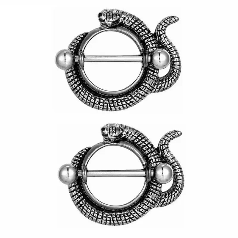 Snake Shape Surgical Titanium or Steel Pair Nipple Rings Barbells 14G