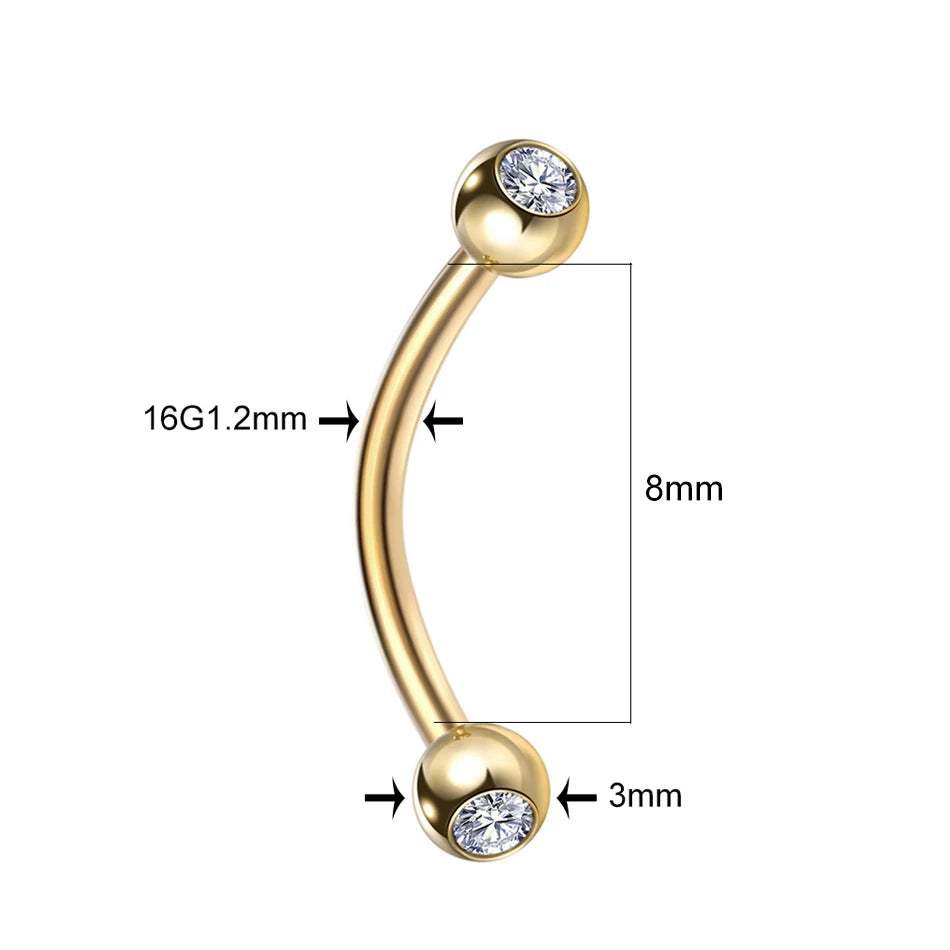 High-Quality Surgical Steel Eyebrow Vertical Libre Bridge Daith Helix Curved Threaded Barbell