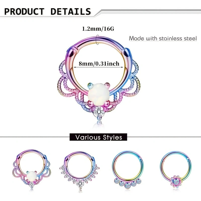 Rainbow Septum Helix Tragus Ring 16g