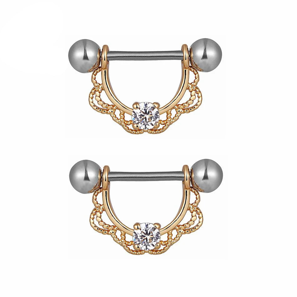 Pair of U-shaped Half Round Nipple Rings 14G 16mm Titanium Barbell Body