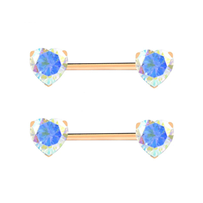 Heart Shaped Stone Nipple Barbells 14g