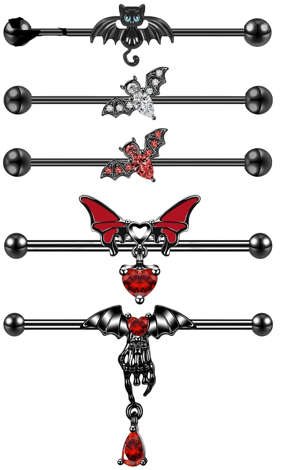 Black/Red Gothic Industrial Barbell 16g