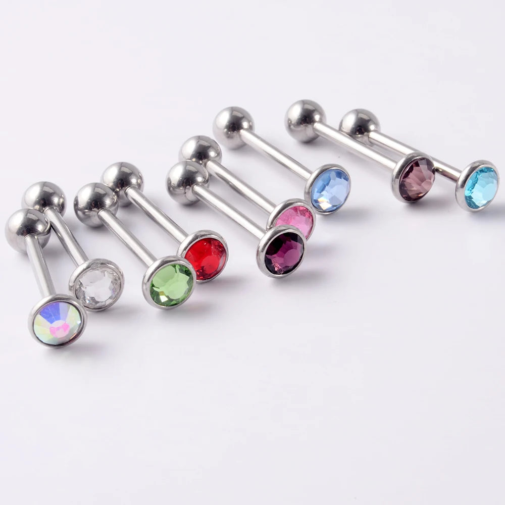 Flat Gem Tongue Ring Barbell