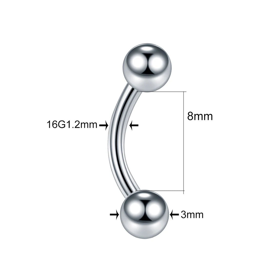 High-Quality Surgical Steel Eyebrow Vertical Libre Bridge Daith Helix Curved Threaded Barbell