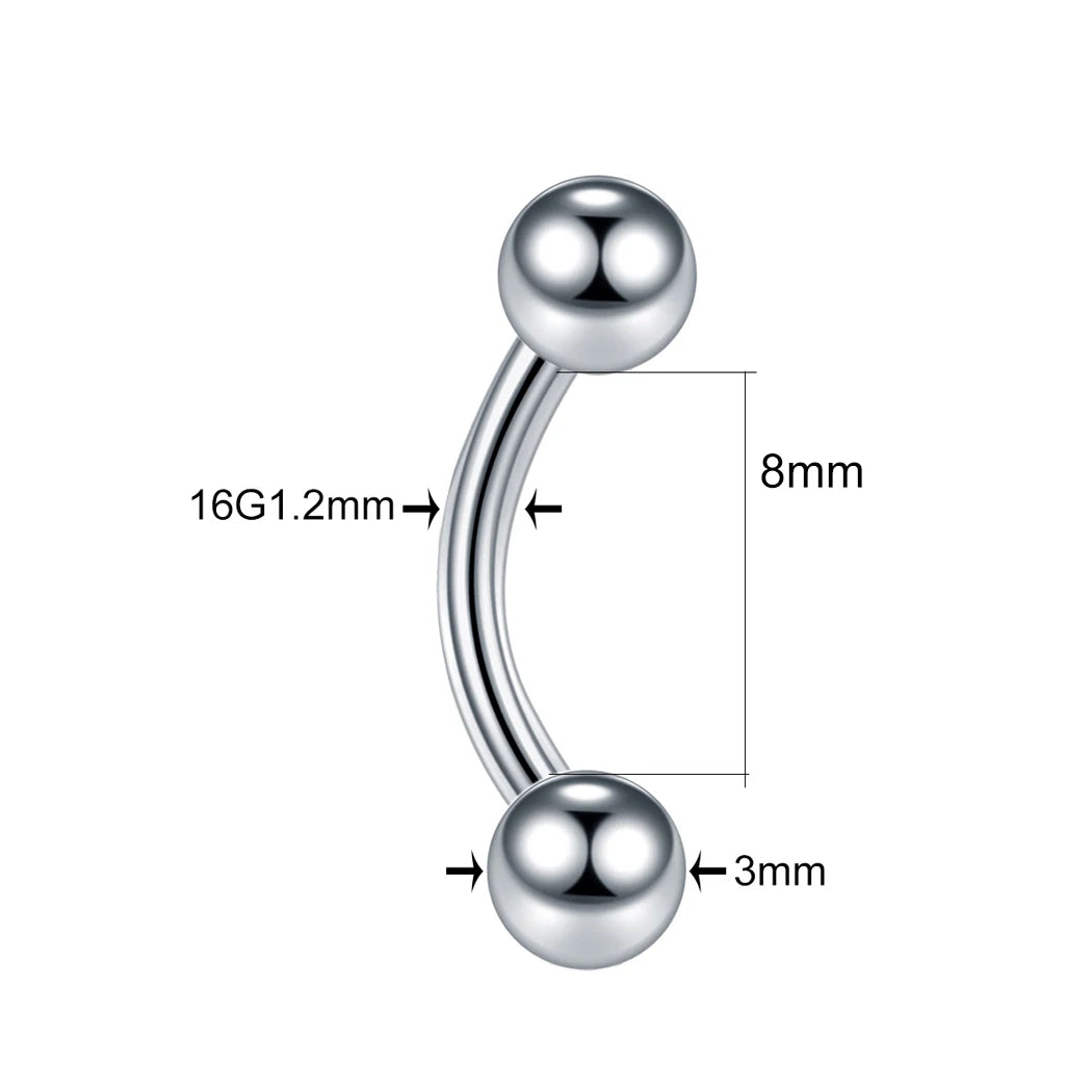 High-Quality Surgical Steel Eyebrow Vertical Libre Bridge Daith Helix Curved Threaded Barbell