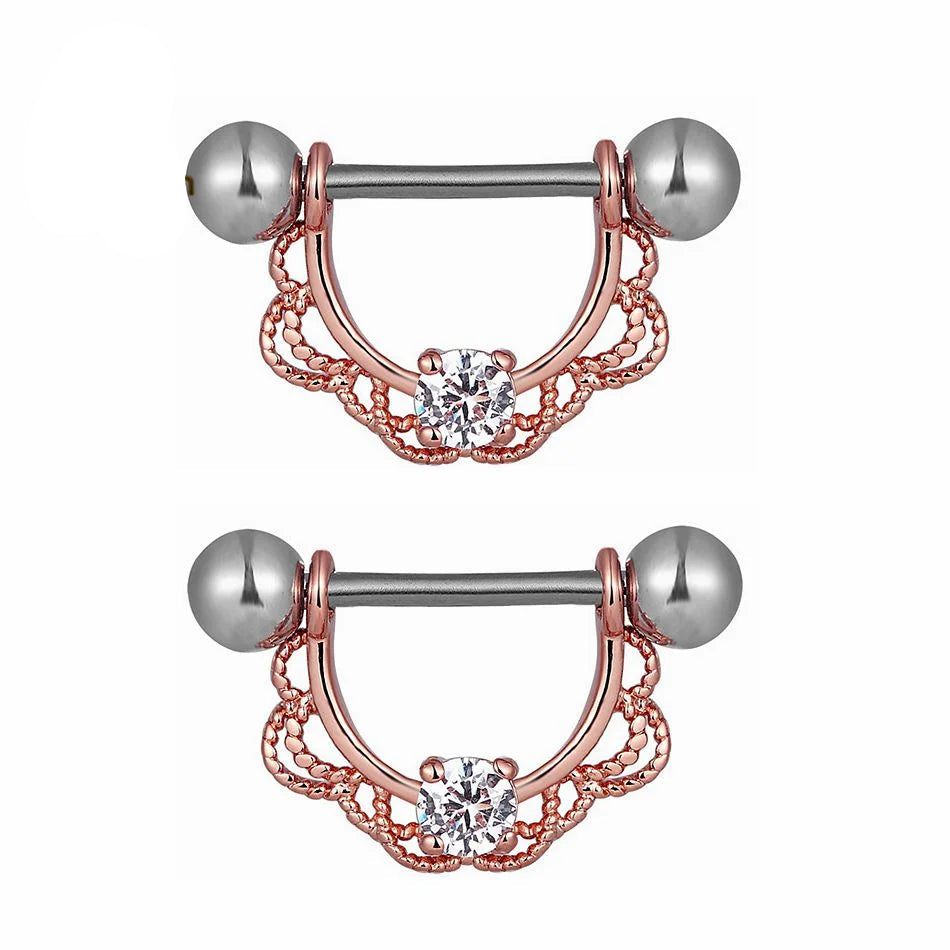 Pair of U-shaped Half Round Nipple Rings 14G 16mm Titanium Barbell Body