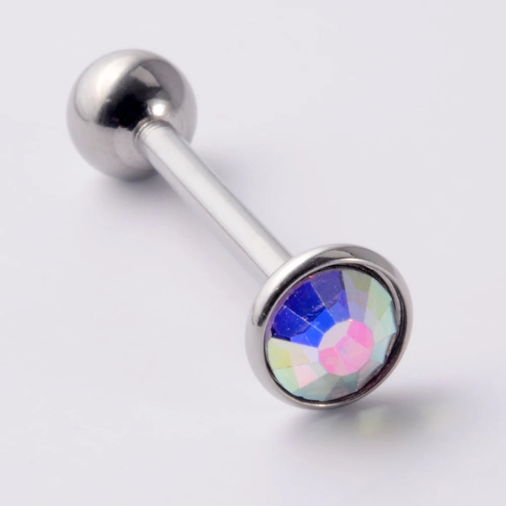 Flat Gem Tongue Ring Barbell