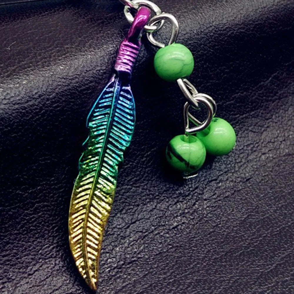Rainbow Feather Industrial Barbell 14g