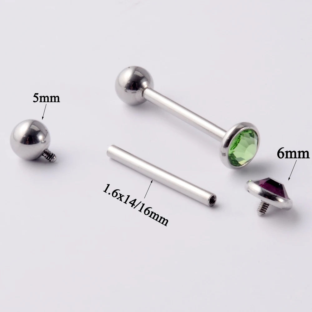 Flat Gem Tongue Ring Barbell