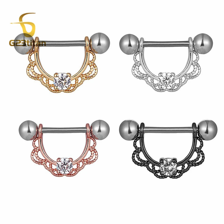 Pair of U-shaped Half Round Nipple Rings 14G 16mm Titanium Barbell Body