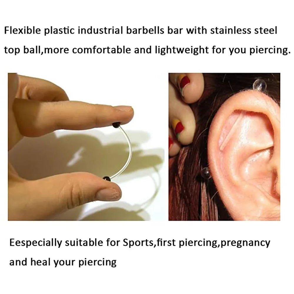 6pc Flexible Acrylic Industrial Barbells 14g