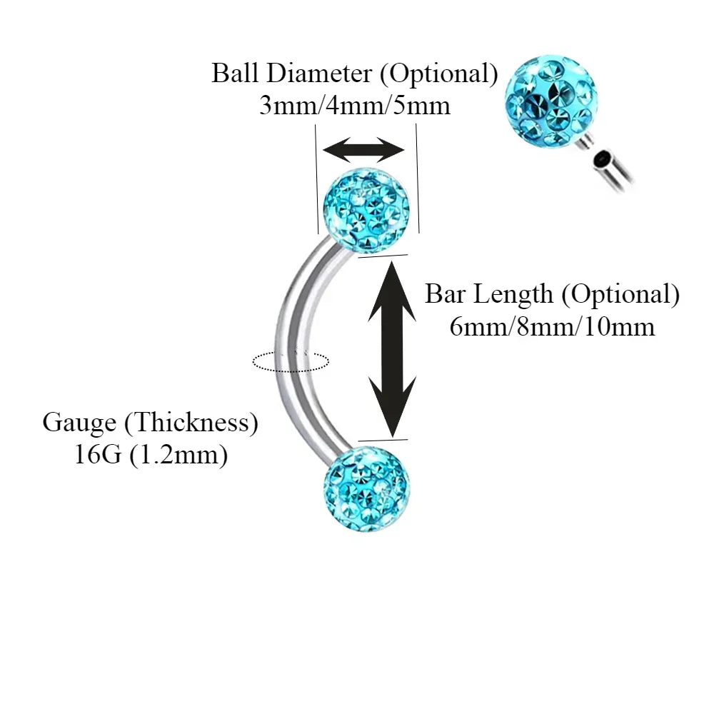 Multi Color Epoxy Crystal Internally Threaded Eyebrow Vertical Libre Ring 16g 6/8/10mm