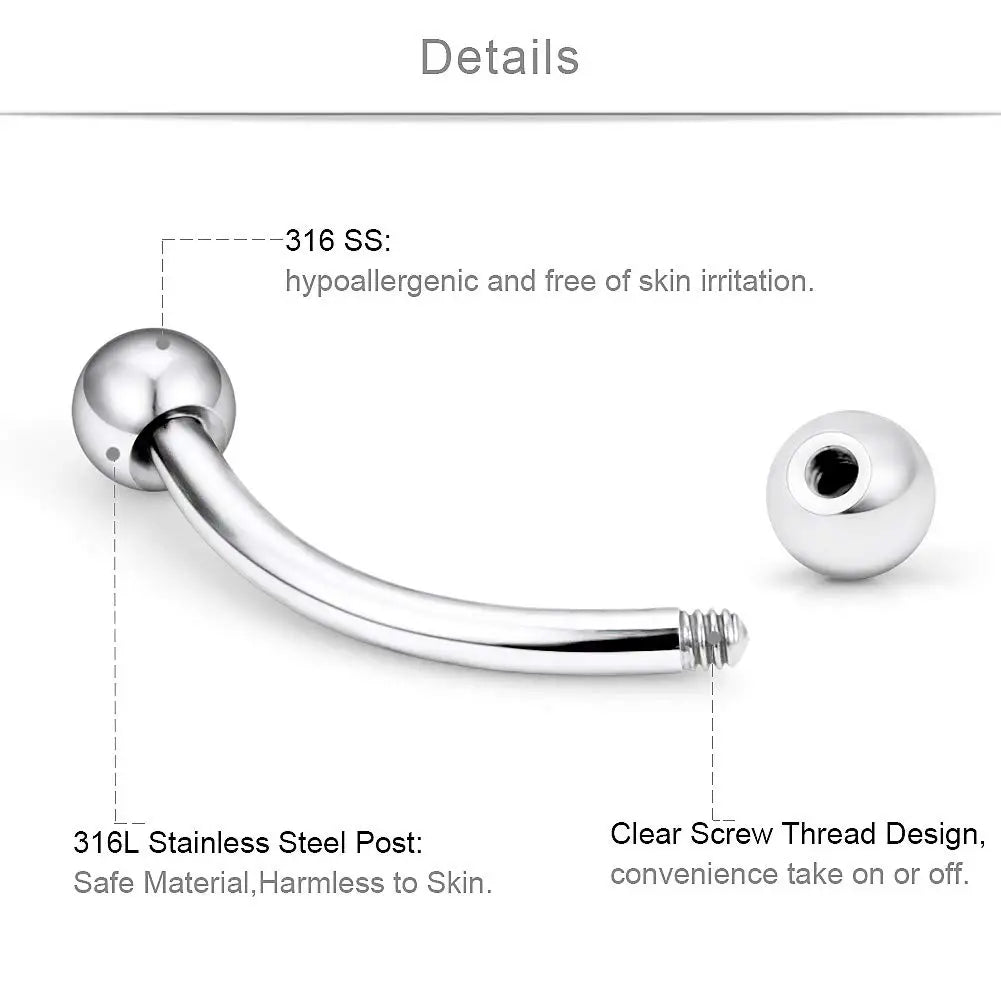 16g 8mm or 10mm Surgical Steel Eyebrow Barbell