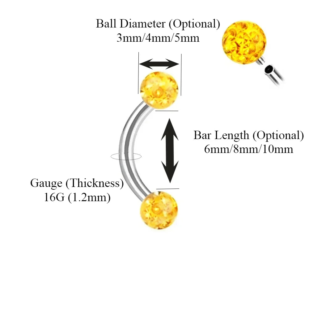 Multi Color Epoxy Crystal Internally Threaded Eyebrow Vertical Libre Ring 16g 6/8/10mm