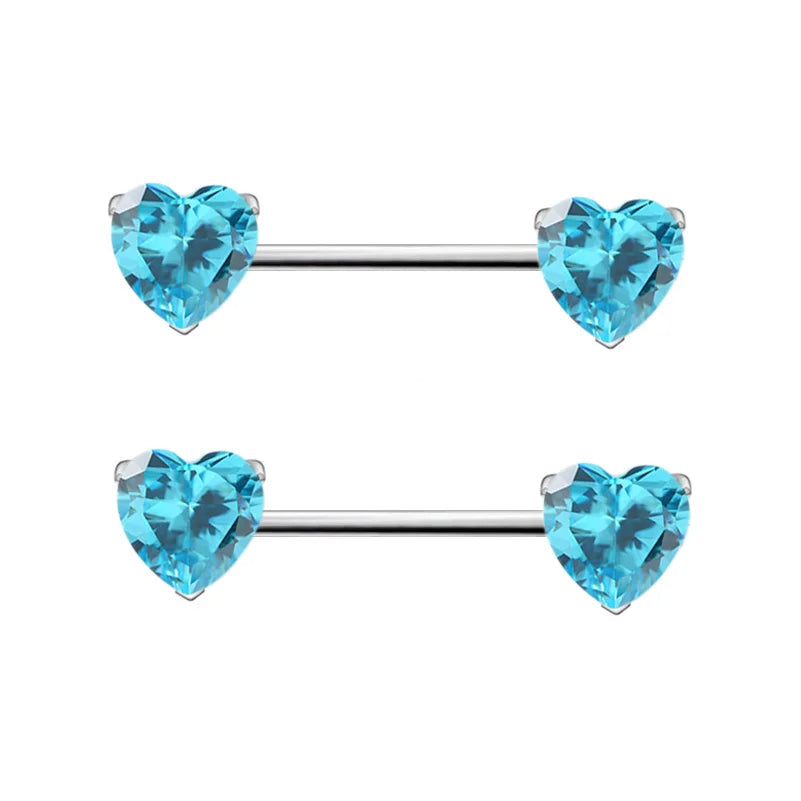 Heart Shaped Stone Nipple Barbells 14g
